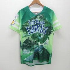 g■マジェスティック製■ソフトバンクホークス/Softbank HAWKS 応援ユニフォーム【L】緑/野球/men's/142【中古】■