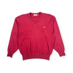 70s 80s CHEMISE LACOSTE シューミーズラコステ 文字ワニ Vネック コットン ニット セーター3/ピンク系 メンズ ビンテージ