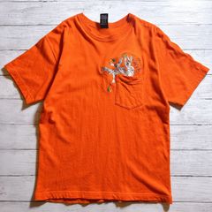【人気キャラ】WARNER BROS T-shirt ワーナーブラザーズ Tシャツ オレンジ バックスバニー ルーニー・テューンズ ポケット キャラクター 古着 #W7623
