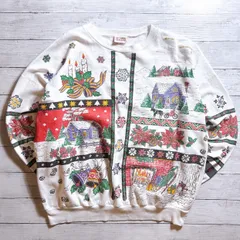 【季節感抜群】NUT CRACKER Sweatshirt ナットクラッカー ホワイト 白 クリスマス 雪景色 ポインセチア ベル 雪柄 総柄 古着 #T8452
