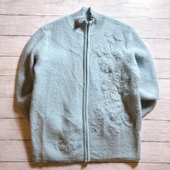 【上品レトロ】LAUREN SCOTT Knit Jacket ローレンスコット ライトブルー 水色 ニット ジップアップ 花柄 ボタニカル レトロ 古着 #F8642