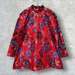 定価：85800円 COMME des GARCONS フローラル・ジャガード・マンダリンカラージャケット RQ-J032 RED × BLUE S 꼼데가르송 꼼데가르송 レッドブルー