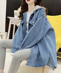 フード付き デニムジャケットレディース カラー：サックス 商品コード：86HANYAM-002