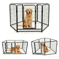 Konileペットサークル 犬サークル折りたたみ 室内外用 金属製メッシュフェンス 中大型犬用 脱走防止柵 高さ98cm 外置きロック ドア付き 工具不要 簡単組立 連結・拡張可能 飛び出し防止 多頭飼いにも (98cm, 6枚)
