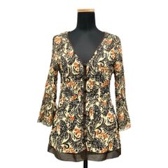美品 COMME CA DU MODE コムサ・デ・モード カーディガン 羽織 シャツ 七分丈 00-08HQ28 サイズ11 茶 ブラウン レディース 古着 中古 USED
