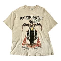 良品 REPRESENT リプレゼント Tシャツ カットソー 半袖 スカル ダメージ加工 サイズL オフホワイト系 メンズ 古着 中古 USED