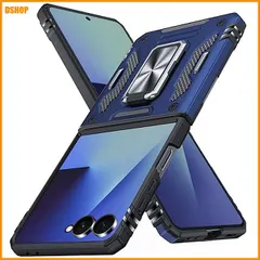 送料無料★対応 Galaxy Z Flip7 用の ケース リング付き 耐衝撃 スライド式カメラプロテクター 青 | 衝｜在庫あり