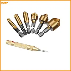 【即納】送料無料★YFFSFDC 皿取り錐ドリル ビット 7本セット 6/8/9/12/16/19mm+1本自動センターポンチ 