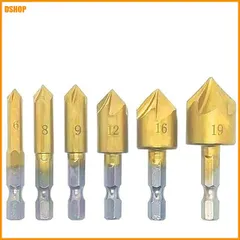 【激安】送料無料★皿取り錐ドリルビット 6-19mm 六角軸 HSS鋼 チタンコーティング 5枚刃 6本セット 穴あけ/座ぐり/