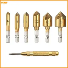 【期間限定】送料無料★SZSL 面取りカッター 面取り 皿取錐 7本セット 6/8/9/12/16/19mm+1本自動センターポンチ