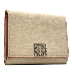 未使用に近い ロエベ LOEWE トライフォールド カードホルダー アナグラム 名刺入れ 折り財布 コインケース コンパクトウォレット レザー ベージュ ハロウィン 七五三 ブラックフライデー 冬のボーナス クリスマス ギフト プレゼント