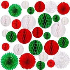【数量限定】飾り付けセット 30点セット ペーパーファン ペーパーポンポン クリスマス飾り ハニカムボール 扇子 クリス 送料無料