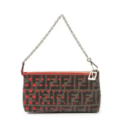 [中古] FENDI フェンディカットアウト アクセサリーポーチ赤、茶色スターパーフォレーションズッカPVCキャンバスA