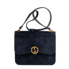 [中古] GUCCI グッチ希少 ヴィンテージ 1973 フラップバッグネイビースエードレザーAB