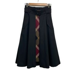 ブルーレーベルクレストブリッジ ロングスカート サイズ36 S レディース美品  - 黒×ボルドー×アイボリー チェック柄