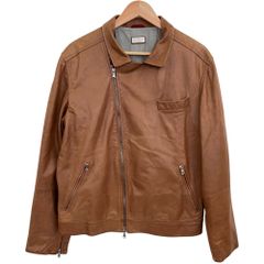 Brunello Cucinelli ブルネロクチネリ レザー ダブルライダースジャケット M ブラウン メンズ 古着 中古 USED