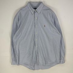 古着 ポロバイラルフローレン Polo by Ralph Lauren 長袖シャツ ワンポイントロゴ刺繍 オックスフォード 2XL  ブルー系 無地 メンズ