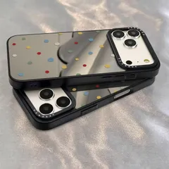 カラフルドット♡ミラー付き iPhoneケース ブラック おしゃれ 可愛い ミラーケース