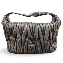 miumiu 極美品 ミュウミュウ マテラッセ ミニバッグ ヴィンテージ加工 2way ハンドバッグ 5BP100 ICチップ確認済 レザー ブラウン カヌレ ポーチ Aランク 中古 鑑定済 ミュウミュウバッグ
