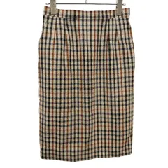 【中古】[印象AB] DAKS LONDON ダックス ロンドン ウールスカート タイトスカート ひざ丈スカート レディース 66-92 ベージュ ベージュ×茶×黒 毛100%(裏地：キュプラ100% チェック柄 日本製 古着 フロントの両サイドにポケットあり
