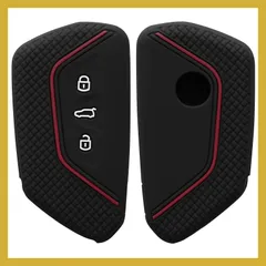 kwmobile キーカバー VW Golf 8 3-ボタン 車のキー対応 キーケース - 保護ケース 鍵ケース 車鍵 シリコン 黒色/赤色