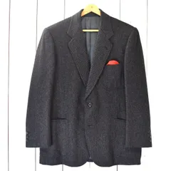 美品 2つボタンシングル 厚手 ジャケット M ダークグレー 杢柄 秋冬対応 袖口3つ釦開き見せ ポケットチーフ付き 6TH096 【送料無料】【中古】【メンズビジネス】202608