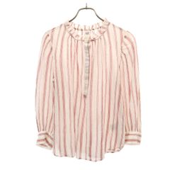 GAP ギャップ ストライプ柄 長袖 ハーフボタン ブラウス XS レッド系 シアサッカー レディース 古着