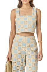 イングリッシュファクトリー レディース トップス シャツ English Factory Crochet Inset Crop Topowder Blue ブルー