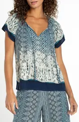 リヴァプール ロサンゼルス レディース トップス シャツ プリント Liverpoolos Angeles Printie Neck Top Nomad Ikat Print