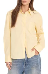 グッドアメリカン レディース トップス シャツ コットン Good American Boxy Stripe Cotton Poplin Blend ButtonUp Shirt Butterbeam