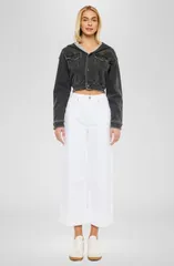 カンクン レディース ボトムス カジュアルパンツ ワイドレッグ クロップド ジーンズ KanCan Alfie 90s High Rise Cropped Wide Leg Jeans White ホ