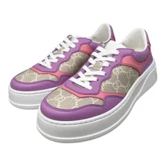 ☆グッチ スニーカー GGスプリーム 670408 35 1/2サイズ レザー ロゴ ベージュ パープル ピンク GUCCI