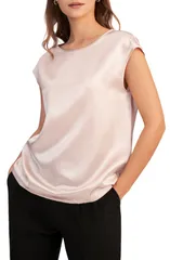 リリーシルク レディース トップス Tシャツ キャップ Lilysilk Womens Basicap Sleevesilk Tee Pale Pink ピンク