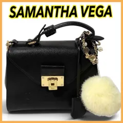 SAMANTHA VEGA サマンサベガ ハンドバッグ サフィアーノ調 ブラック スクエア型 レディース チャーム付