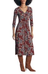 ボーデン レディース トップス ワンピース ギャザー ミディ ジャージー Boden Jasmine Ruched Jersey Midi Dress ROASTED BROWN ENCHANTED