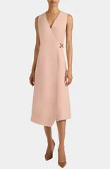 サントレッリ レディース トップス ワンピース クレープ ノースリーブ Santorelli Ursa Sleeveless Faux Wrap Dress with Metal Buckle in