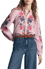 ボーデン レディース トップス シャツ コットン 刺繍 Boden Erica Embroide red Cotton Shirt SOFT PINK EMBROIDE RED FLORAL ピンク