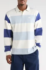 バンズ メンズ トップス ポロシャツ Vans TwoTone Ward Stripe Long Sleeve Rugby Polo MARSHMALLOWSOFT SLATE スレート