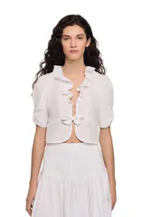 サンドロ レディース トップス シャツ フリル SANDRO Ruffled crop top White ホワイト