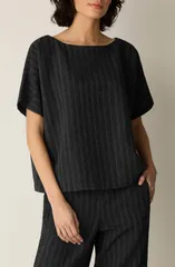 エイリーンフィッシャー レディース トップス シャツ Eileen Fisher Bateau Neck Dolman Sleeve Top BLACK WHITE ホワイト