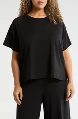エイリーンフィッシャー レディース トップス シャツ クルーネック プラスサイズ Eileen Fisher Short Raglan Sleeve Crewneck TShirt Plus BLAC