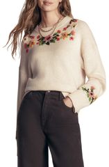 ボーデン レディース アウター パーカー・スウェット セーター 刺繍 Boden Ella Embroide red Sweater IVORY EMBROIDERY アイボリー