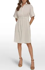 ダナ キャラン ニューヨーク レディース トップス ワンピース シャツ Donna Karanew York Short Sleeve Shirtdress CREAM クリーム