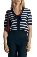 ボーデン レディース トップス シャツ セーター コットン Boden Felicity Bow Cotton Cashmere Sweater NAVY IVORY STRIPE ストライプ