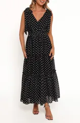 ペタルアンドパップ レディース トップス ワンピース ドット柄 ドット ノースリーブ マキシ Petal Pup Ada Polka Dot Sleeveless Maxi Dress BLACK P