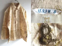 45RPM &ロゴ刺繍 バンダナ柄 ペイズリー柄 コットンガーゼ プルオーバーシャツ 七分袖 ブラウス 1 ベージュ 日本製 Umii908 Badou-R