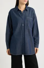 エイリーンフィッシャー レディース トップス シャツ Eileen Fisher Colla red Long Shirt DARK INDIGO インディゴ