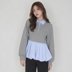 デニムペプラムバックZIPトップス + カーヴィースリットデニムパンツ