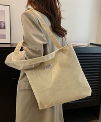 コーデュロイ大容量トートバッグレディース カラー：ベージュ 商品コード：6ZMIN-011