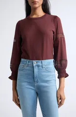 ヴェロニカ ベアード レディース トップス シャツ コットン レース Veronica Beard Bellamie Lace Inset Cotton Top RAISIN